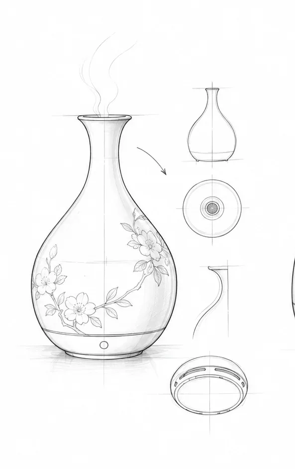 接近传统瓷瓶比例的花枝香薰产品概念草图